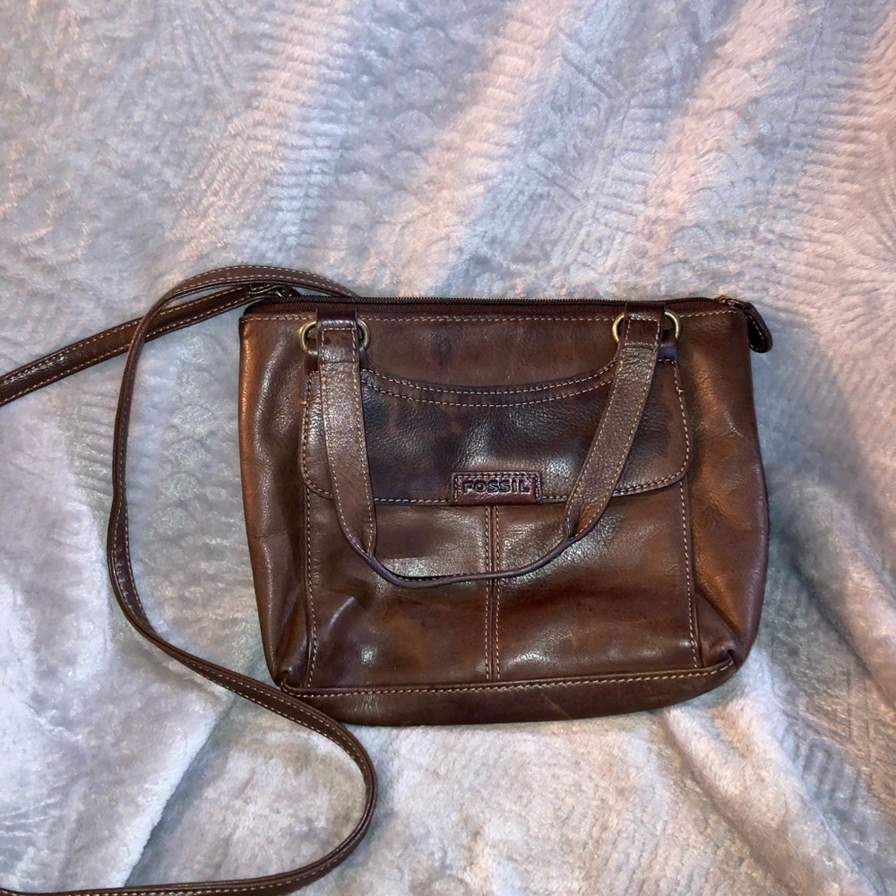 Fossil Brown Leather Crossbody Bag